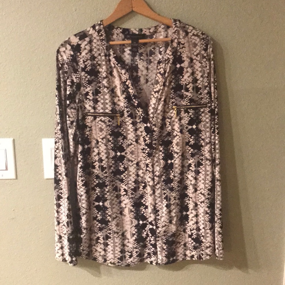 INC International Concepts Black and Cream Snake-Print Blouse